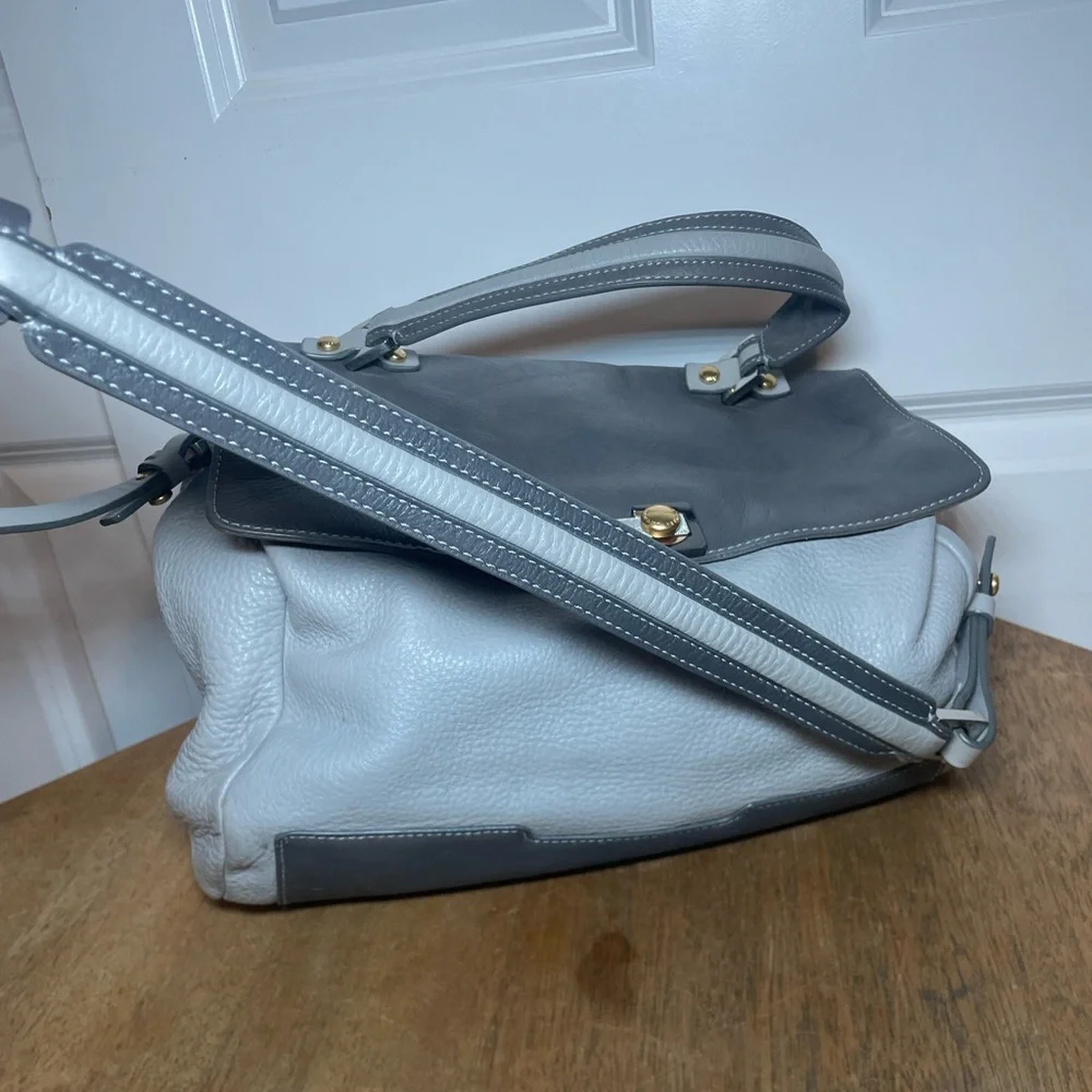 Marc by Marc Jacobs Bob’s Memphis Leather Satchel Crossbody Bag Gray Cream